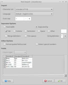 Importing TSV into LibreOffice Calc