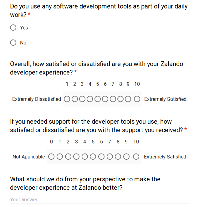 Zalando Developer Survey form
